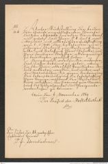 Nachlass Franz Steindachner, Brief von Präfekt der k.k. Hofbibliothek an Franz Steindachner (06.11.1869), Inv.Nr. 233.01, Seite 1